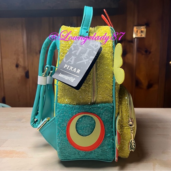 NWT A Bug's Life Heimlich Exclusive Sequined Loungefly Mini Backpack and Wallet - Picture 4 of 8